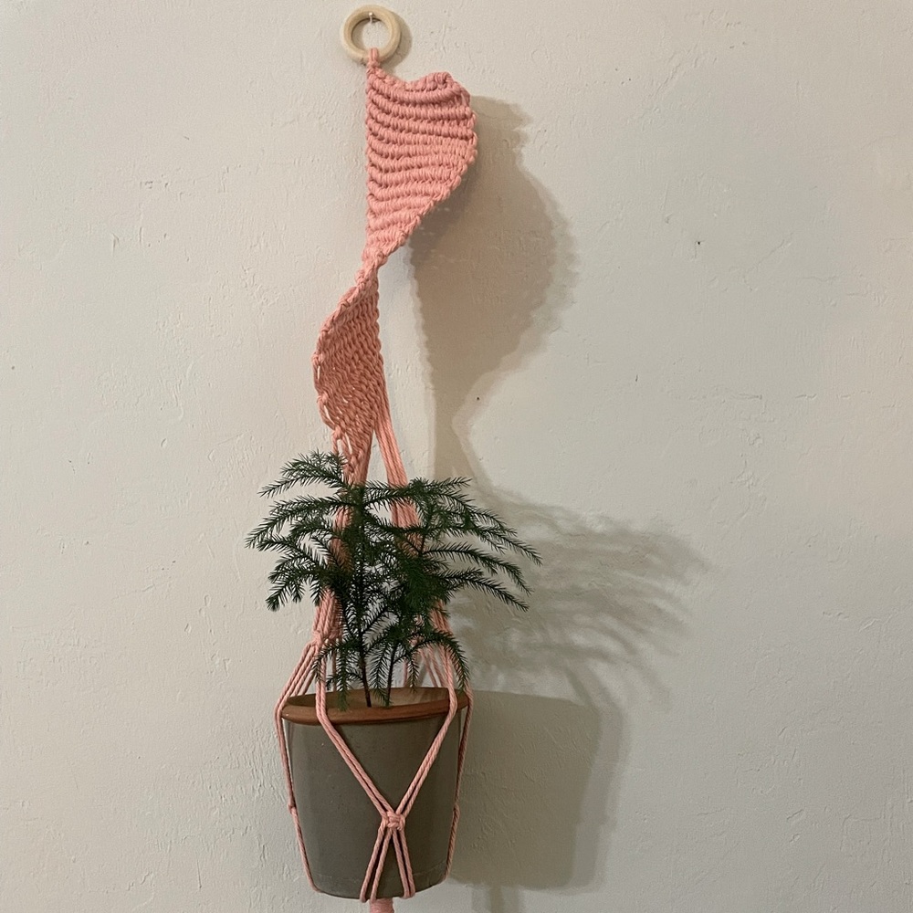 Pink macrame plant hanger US handmade